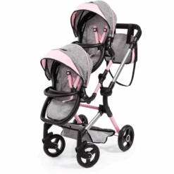 Bayer Design Zwillings-Puppenwagen Twin Neo Grau/rosa, Mit Schmetterling